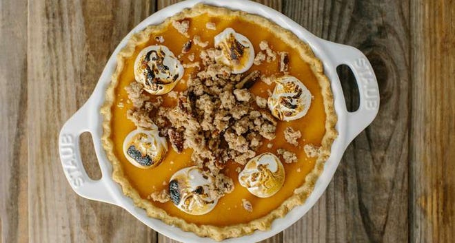 Sweet Potato Pie with Marshmallows and Pecan Streusel