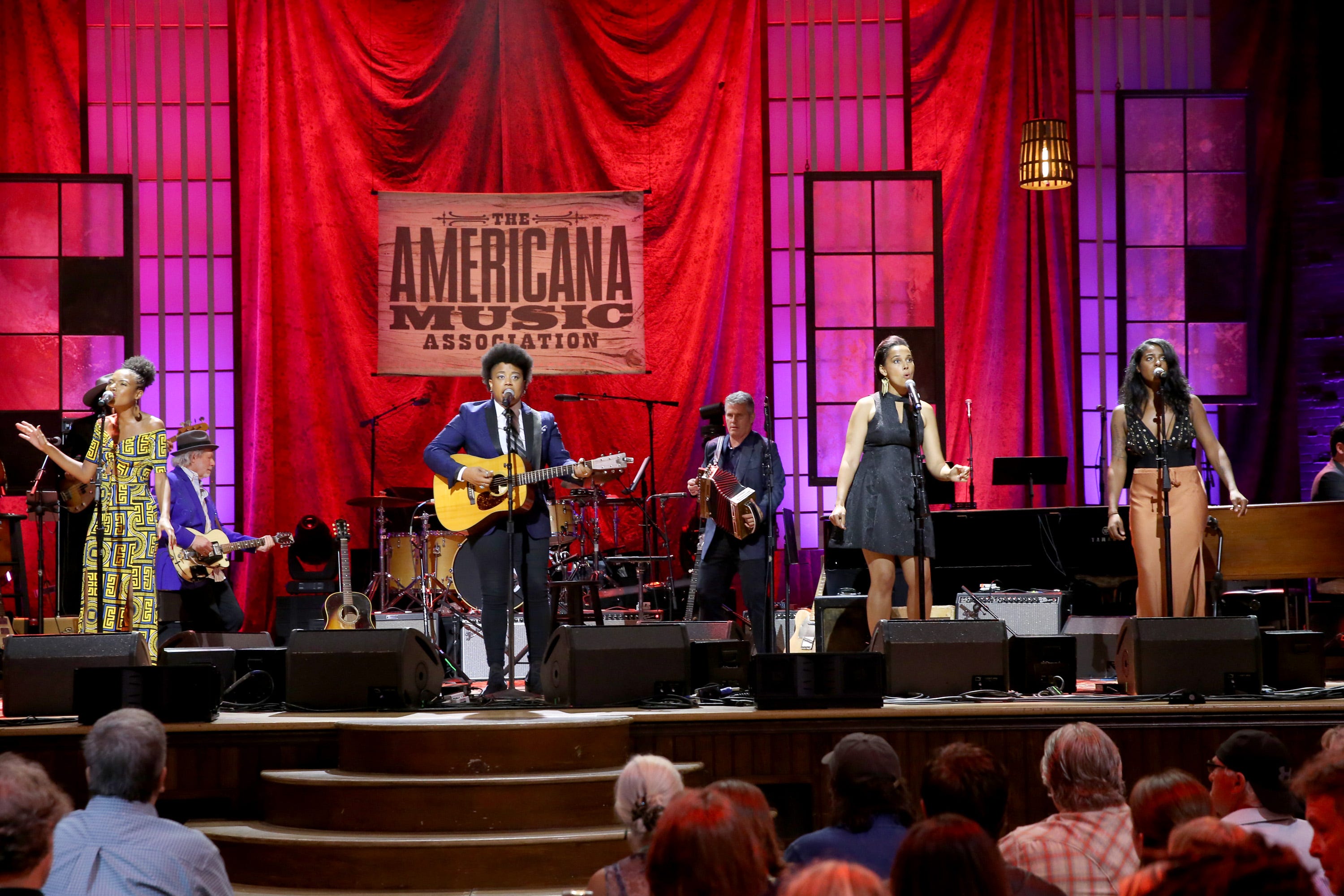 Allison Russell, Amythyst Kiah, Rhiannon Giddens and Leyla McCalla perform at the 2019 Americana Honors & Awards at Ryman Auditorium on Sept.11, 2019, in Nashville.