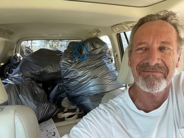 Volunteer Steve Somers ready to haul trash to a local landfill that he picked up from washes in Palm Springs as part of a statewide clean-up on Sat., Sept. 18, 2021. He's hoping to enlist more volunteers and sponsors to pay for supplies next year.