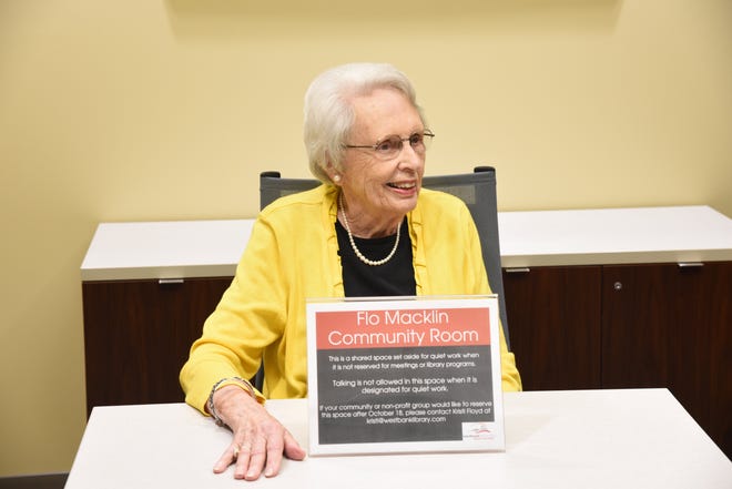 Flo Macklin in the Macklin Room at the Westbank Library, where the community room was named for her in 2015.