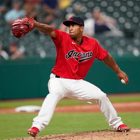 Cleveland relief pitcher Anthony Gose delivers in 