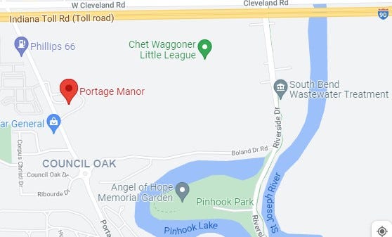 This map shows the location of Portage Manor.