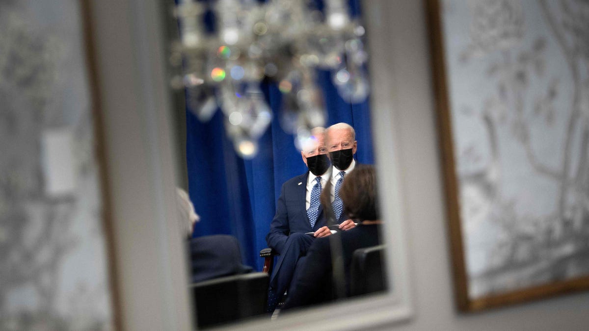 President Joe Biden waits for a  bilateral meeting with United Nations Secretary General Antonio Guterres on the sidelines of the UN General Assembly 76th session General Debate at the United Nations Headquarters, in New York, September 20, 2021.