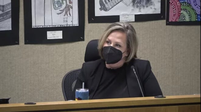 Superintendent Carlee Simon at Tuesday's board meeting.