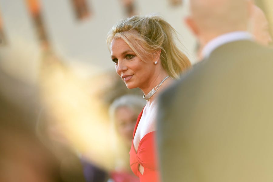 In this file photo taken on July 22, 2019, Britney Spears arrives for the premiere of Sony Pictures' "Once Upon a Time... in Hollywood" at the TCL Chinese Theatre in Hollywood, California.