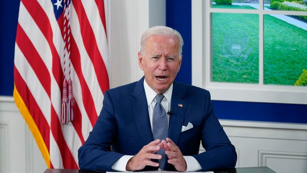 President Joe Biden speaks during a virtual COVID-