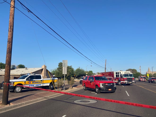 The Glendale and Phoenix fire departments at the scene of a gas leak near 59th Avenue and Thomas Road on Sept. 22, 2021.