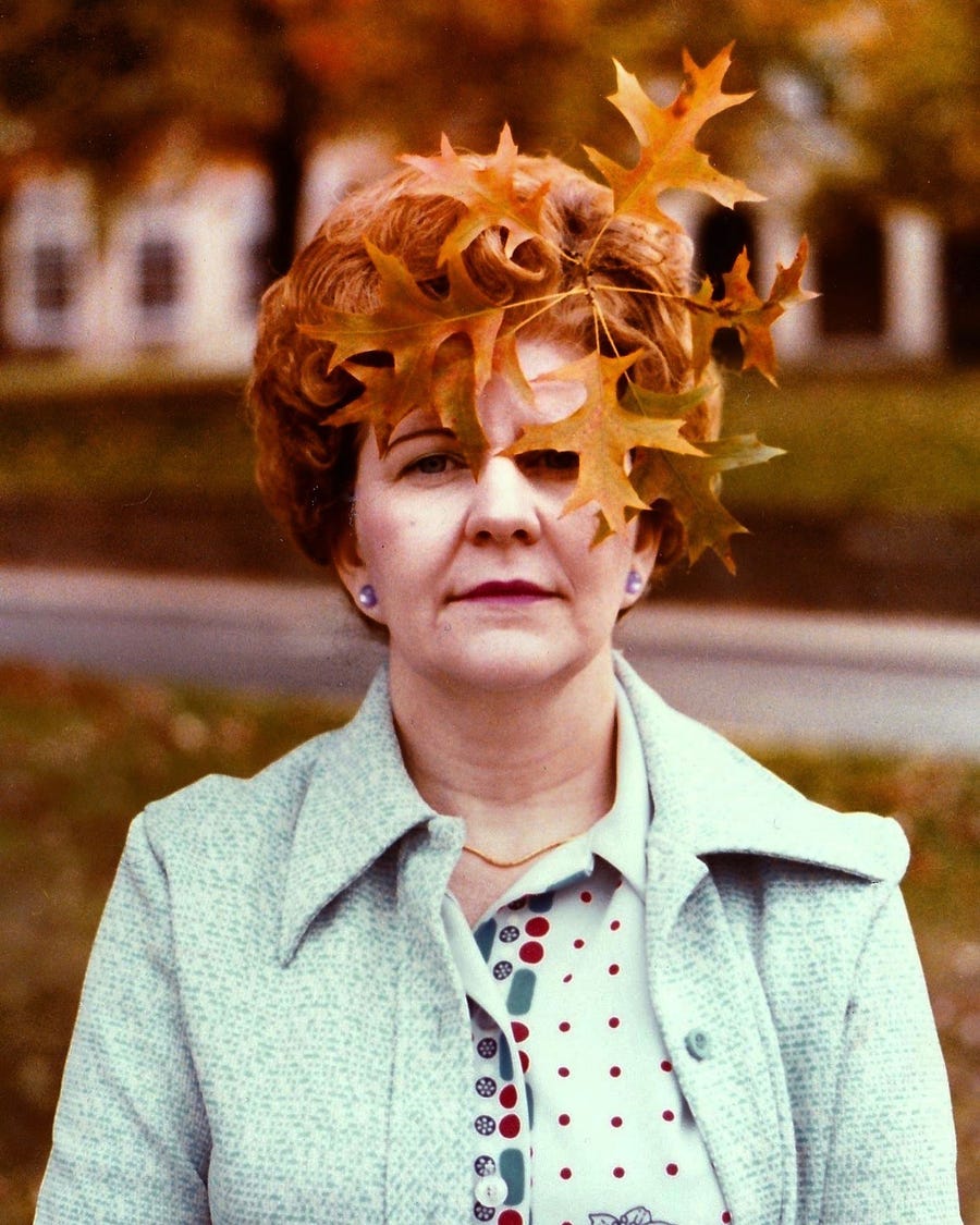 Janey Schultz loved autumn so much that in October 1978 she allowed daughter Connie to stick a branch of fall foliage into her carefully coiffed hair.