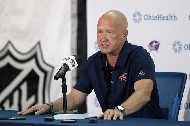 Blue Jackets General Manager Jarmo Kekalainen speaks to the media during Media Day at Nationwide Arena in Columbus, Ohio on September 21, 2021. 