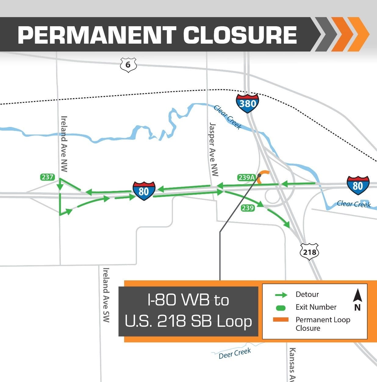 Iowa DOT closing I80 exit to southbound U.S. Highway 218 until 2023