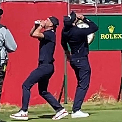 USA golfers Justin Thomas, left, and Daniel Berger