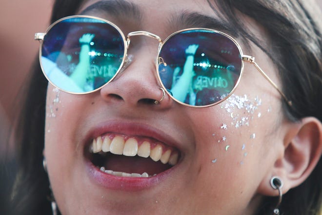 A festival-goer watches as Oliver Tree performs at the Firefly Music Festival, Saturday, Sept. 25, 2021 in Dover.