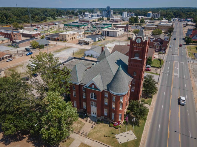 Newport, Ark., seen in this  aerial photo taken on Aug. 12, 2021, is the seat of Jackson County, which has the highest rate of diabetes in Arkansas and in the nation.