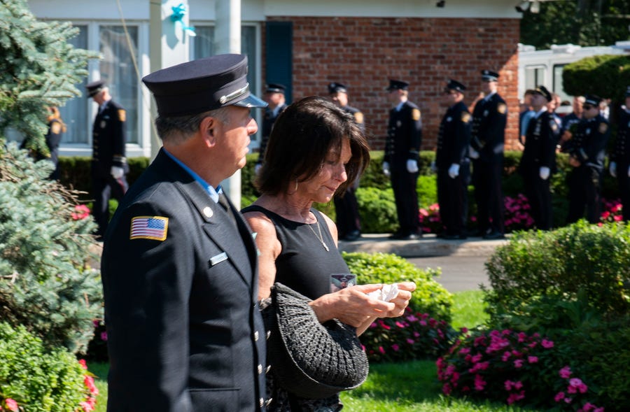 People arrive for a funeral home viewing for Gabby Petito in Holbrook, N.Y., Sunday, Sept. 26, 2021.