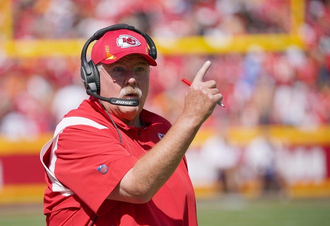 Chiefs HC Andy Reid 'doing well' after leaving Arrowhead Stadium in ambulance 3 Kansas City Chiefs head coach Andy Reid motions to an official against the Los Angeles Chargers during the first half at GEHA Field at Arrowhead Stadium.