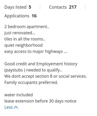New Jersey's Law Against Discrimination makes it illegal for property owners to discriminate against Section 8 housing vouchers. But many show blatant disregard for the law, as shown in this Zillow listing for a New Jersey apartment.