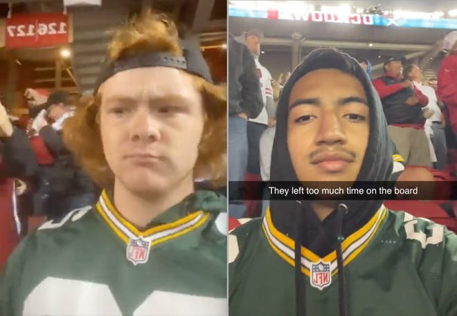Viral tweets from Norman Gratz (left) and Nelson A. Liborio (right) added prescient levity to the Packers' late rally against the San Francisco 49ers on Sept. 26, 2021.