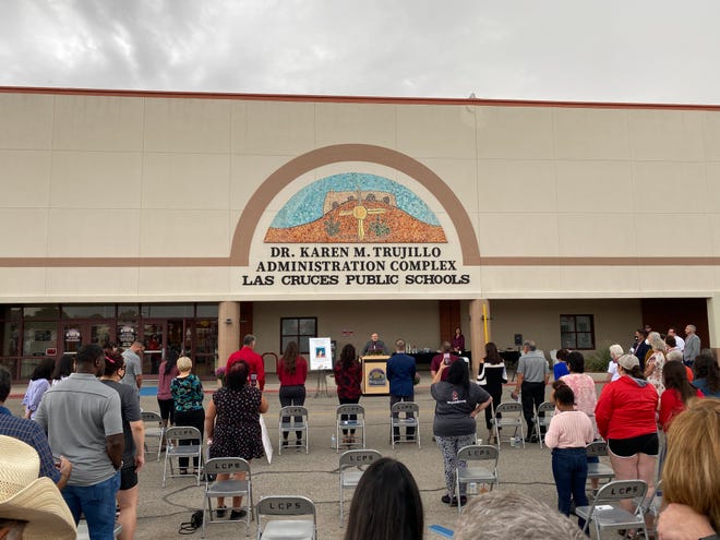 About 150 community members gather to commemorate the late Superintendent Karen Trujillo with a special ceremony for the renaming of the Dr. Karen M. Trujillo Administration Complex at Las Cruces Public Schools on Saturday, Sept. 25, 2021.