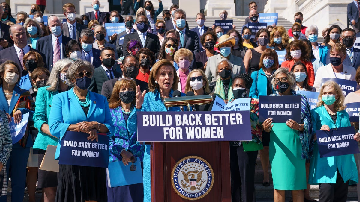 House Speaker Nancy Pelosi, D-Calif., holds a rally in support of President Joe Biden's "Build Back Better" for women agenda, at the Capitol in Washington, on Sept. 24, 2021.