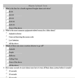 Customers who are late in paying the annual $10 renewal fee for the city's security alarm registry must take an online test after an "Alarm School" tutorial to avoid a $100 penalty.