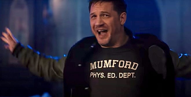 In the trailer for "Venom: Let There Be Carnage," Tom Hardy wears a "Mumford Phys Ed. Dept." T-shirt echoing the gray one that Eddie Murphy made a fashion sensation in 1984's "Beverly Hills Cop."