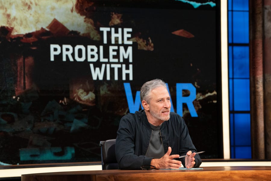 Jon Stewart on the set of his new Apple TV+ show, "The Problem with Jon Stewart."
