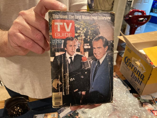 A 1977 cover from TV Guide collected by Gary Frisch of New Jersey shows former President Richard M. Nixon with celebrity talk show host David Frost. It was Nixon's first on-air interview since resigning the presidency in 1974 and was a huge draw for American television.
