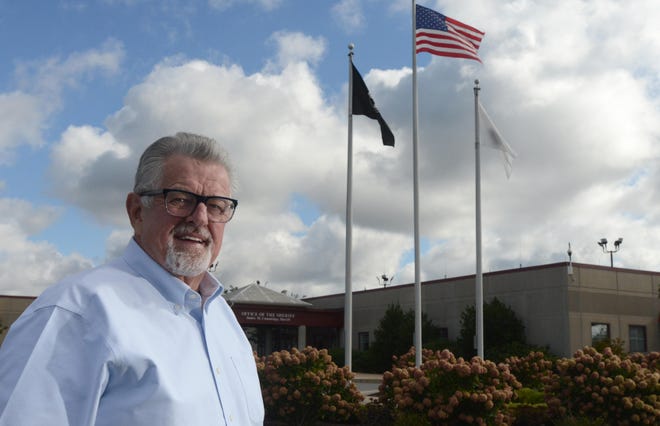 Barnstable County Sheriff James Cummings poses in front of the Barnstable County Correctional Facility in Bourne on Sept. 30, 2021.