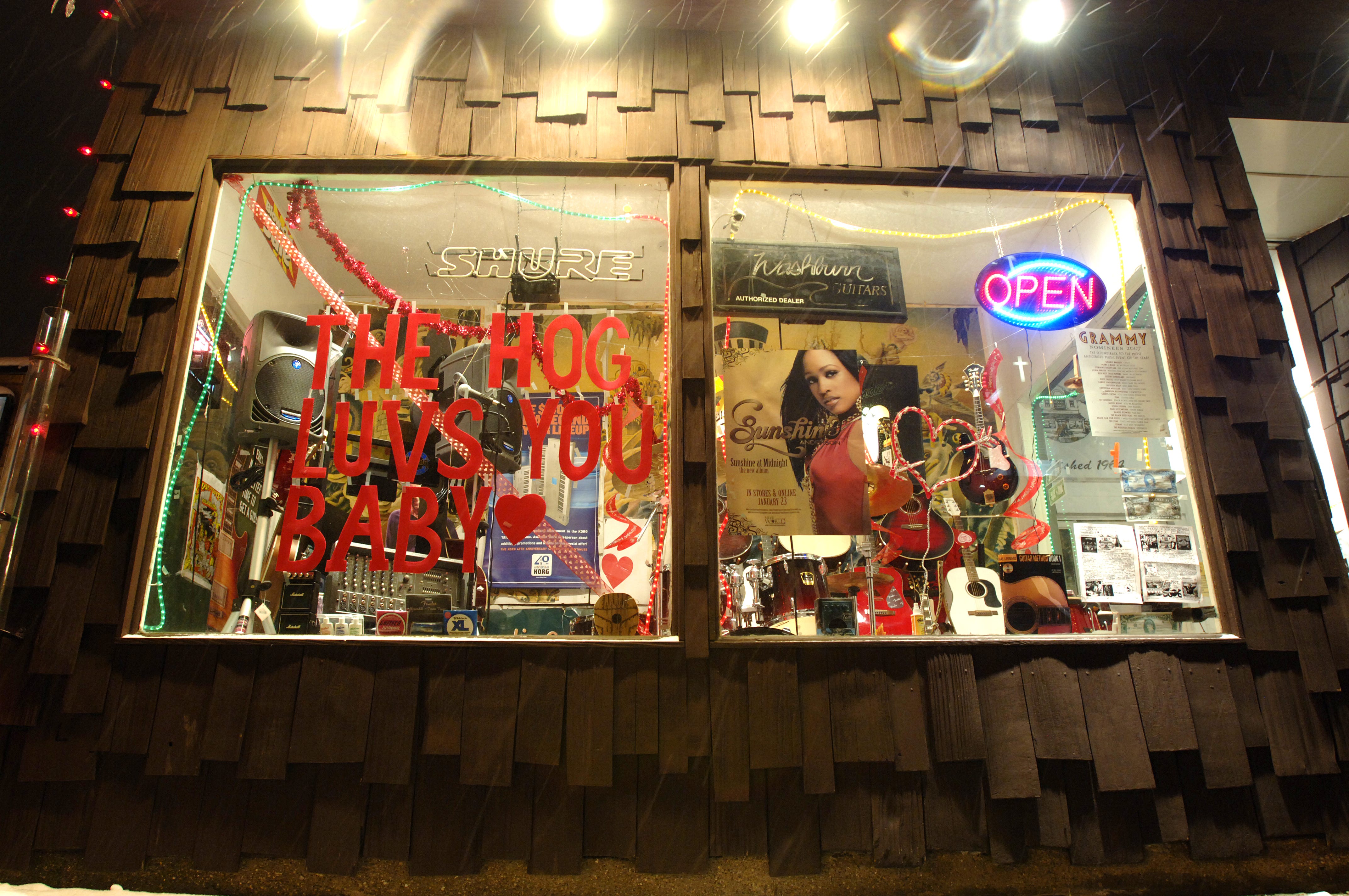 A front-window display at the House of Guitars at 645 Titus Ave., Irondequoit.