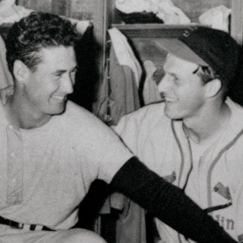 Boston Red Sox slugger Ted Williams, left, and St.