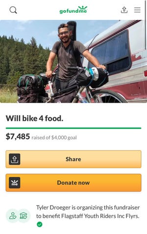 Tyler Droeger set up a GoFundMe for his 4,000 mile bike ride to raise money for a mountain biking scholarship for Navajo students in Flagstaff, Arizona.