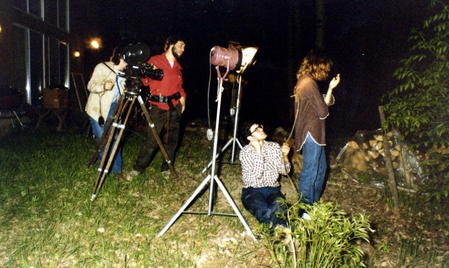 A night shoot on the set of "The Evil Dead."