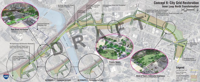 This concept for the Inner Loop North project, and variations of it, were the most widely supported during public meetings held in June 2021. The city and its consultant are in the process of developing revised concepts that are expected to build off this design.