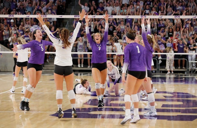 GCU women's volleyball team has yet to lose a set at home this year. Photo courtesy of GCU Athletics