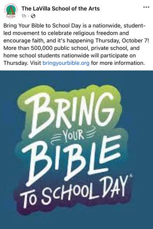 LaVilla School of the Arts — part of Duval County Public Schools — announced Bring Your Bible to School Day would take place on Thursday. The event specifically supports Christianity, prompting blowback from the community as well as the ACLU of Florida.