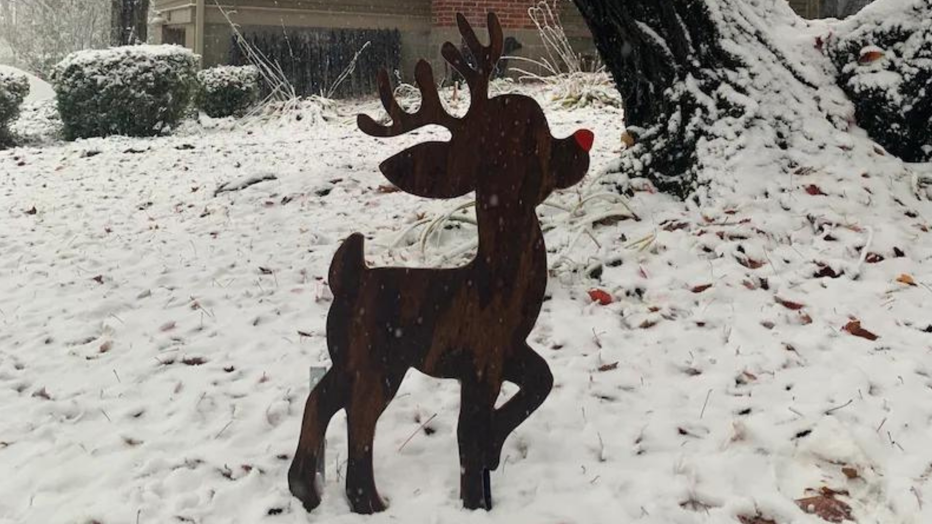This wooden cut-out of Rudolph the Reindeer prancing across the yard will bring whimsy and joy to the whole neighborhood.