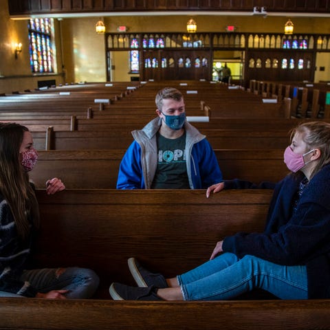 Hope College senior students Jordan Young, left, t