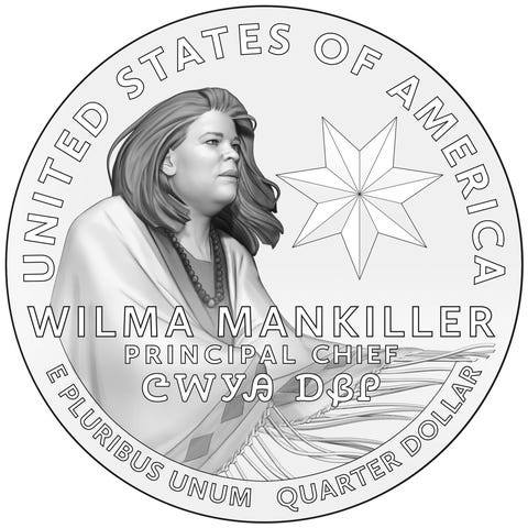 Wilma Mankiller is seen on one of the new designs 