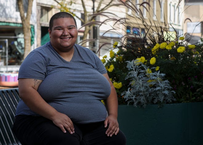 Reggie Eaton, 18, of Stevens Point, poses for a portrait Oct. 8 in downtown Stevens Point. Eaton identifies as queer and asexual. Tork Mason/USA TODAY NETWORK-Wisconsin