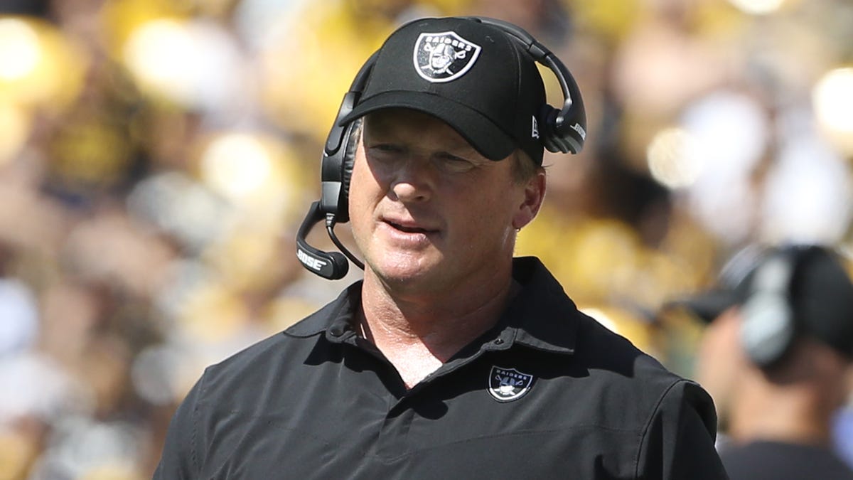 Jon Gruden on the sideline during a game in September.