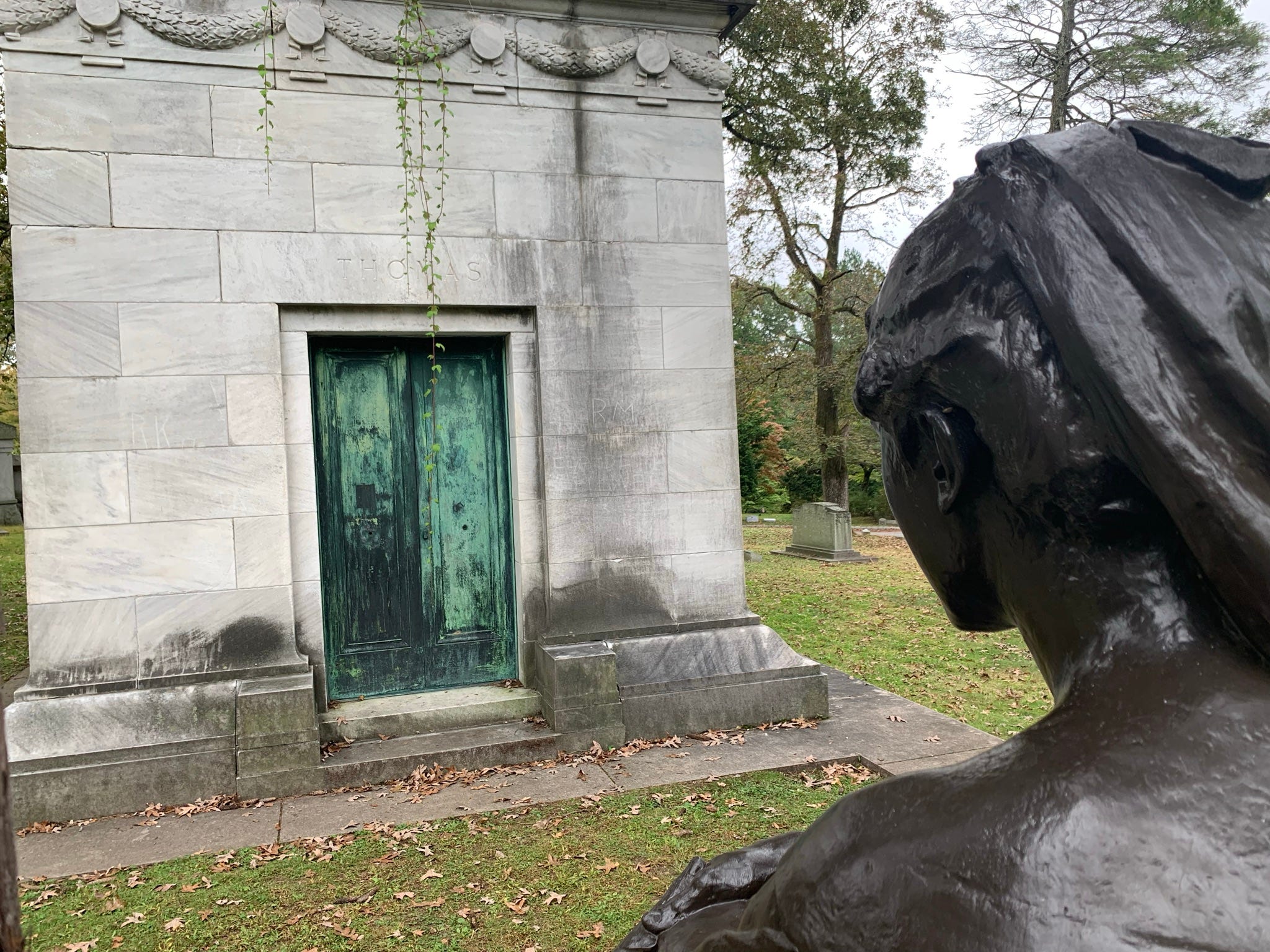 The Bronze Lady, seated across from the grave of Civil War General Samuel Thomas, has been irresistible to thrill-seeking locals in Sleepy Hollow, New  York, who swear that after-hours visits to the oversized sculpture at the top of Sleepy Hollow Cemetery send shivers up their spines.