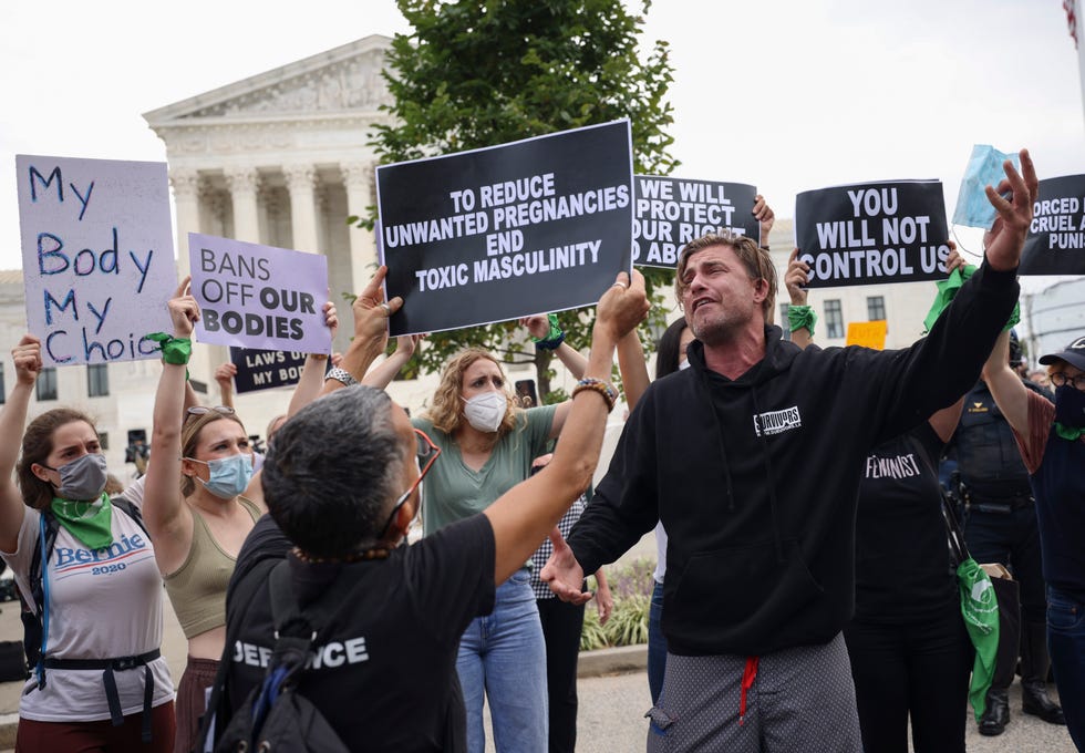 Pro-choice and anti-abortion activists gather outside the Supreme Court in October.