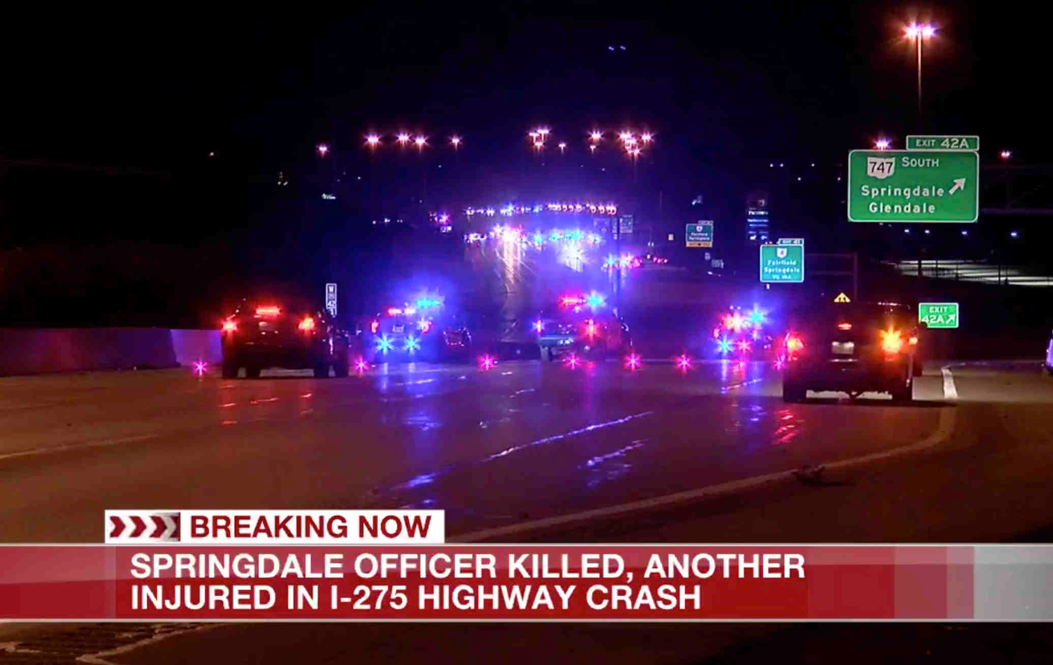 The scene March 20, 2020, where Terry Blankenship, fleeing Elmwood Place police on Interstate 275, rammed his truck into Springdale police officer Kaia Grant, killing her. In April 2021, Blankenship was sentenced to life in prison for aggravated murder.