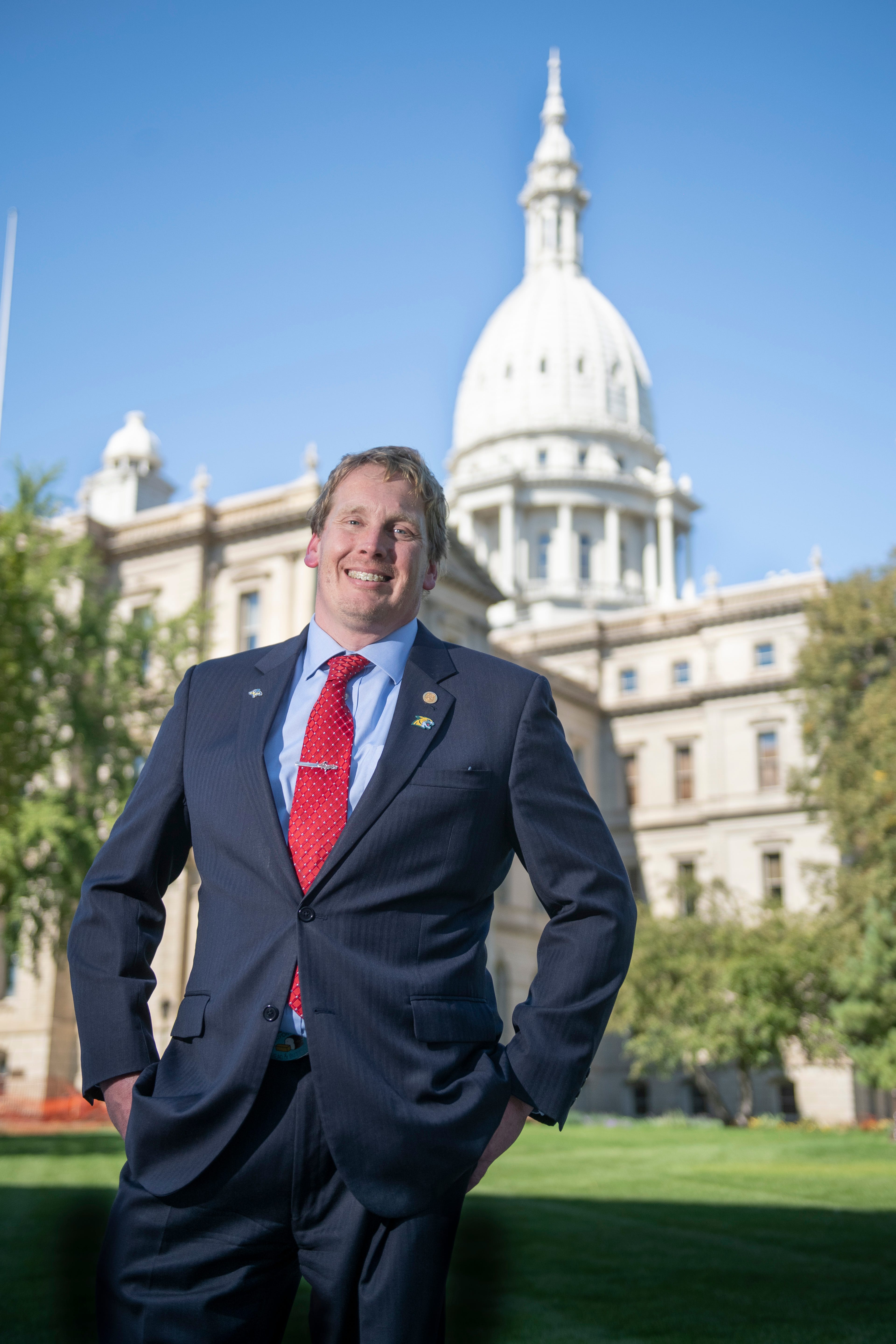 Michigan State Senator Ed McBroom stands in front of the State Capitol building, in Lansing, September 29, 2021.