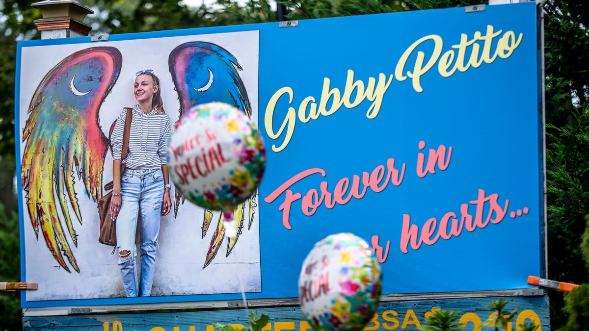 Memorials for Gabby Petito are scattered across her hometown of Blue Point, New York on Sept. 23, 2021.