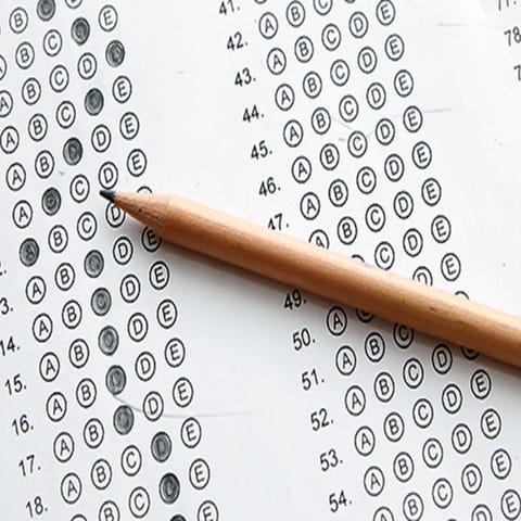 Standardized test form with answers bubbled in and