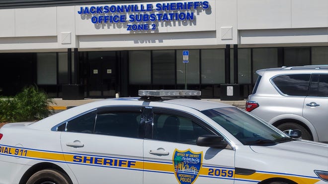 Police cars are already parked in front of the new Jacksonville Sheriff's Office Zone 2 substation in the Merrill Crossing shopping center on Thursday, four days before it opens to the public.