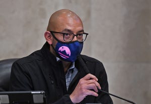 Reno City Councilman Oscar Delgado speaks during the city council meeting on Oct. 13, 2021