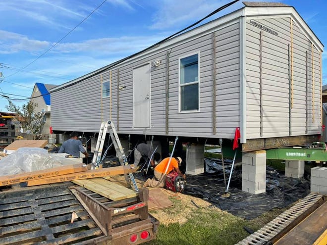 A photo of a FEMA temporary housing unit, a mobile trailer home, that was sent to Lafourche, La. in Oct. 2021 in the aftermath of Hurricane Ida.