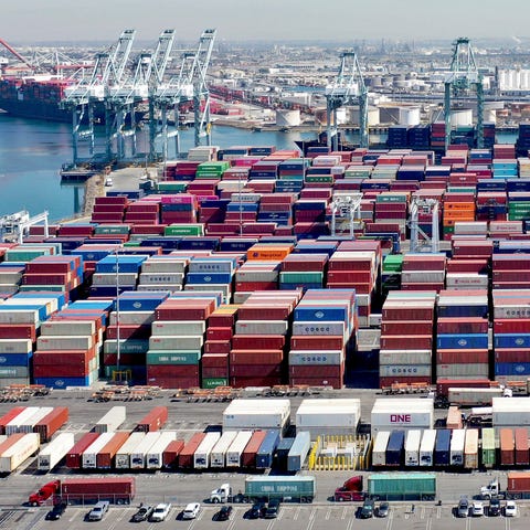 The Port of Los Angeles with containers, ships and